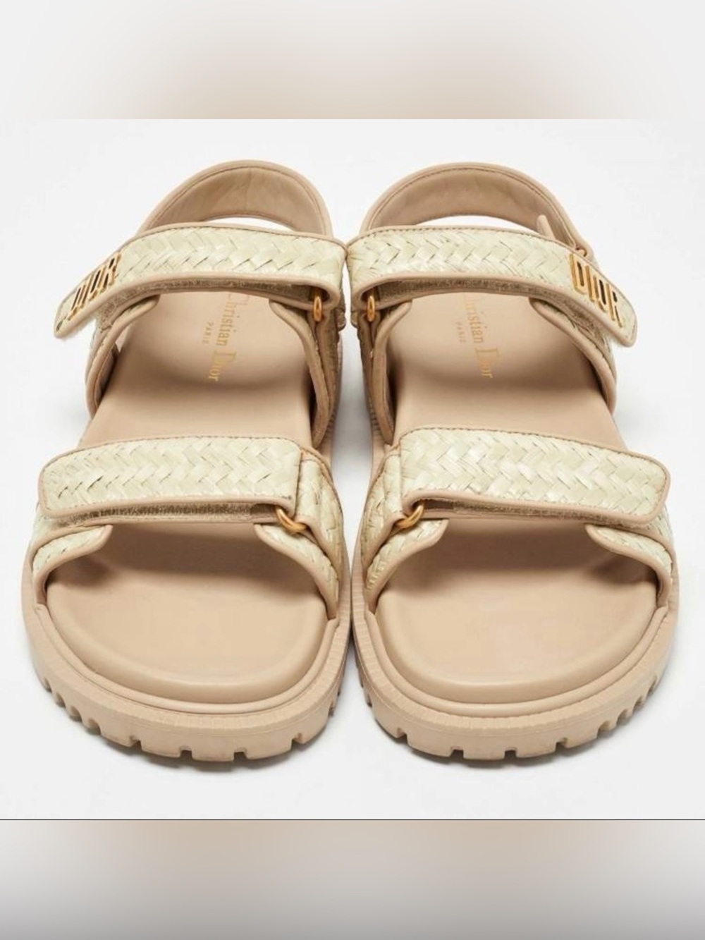 DIOR raffia sandals gold logo - Picture 2 of 13